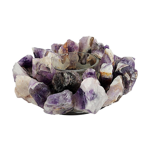 Amethyst Quartz Tealight Candle Holder Raw Crystal - Picture 1 of 10